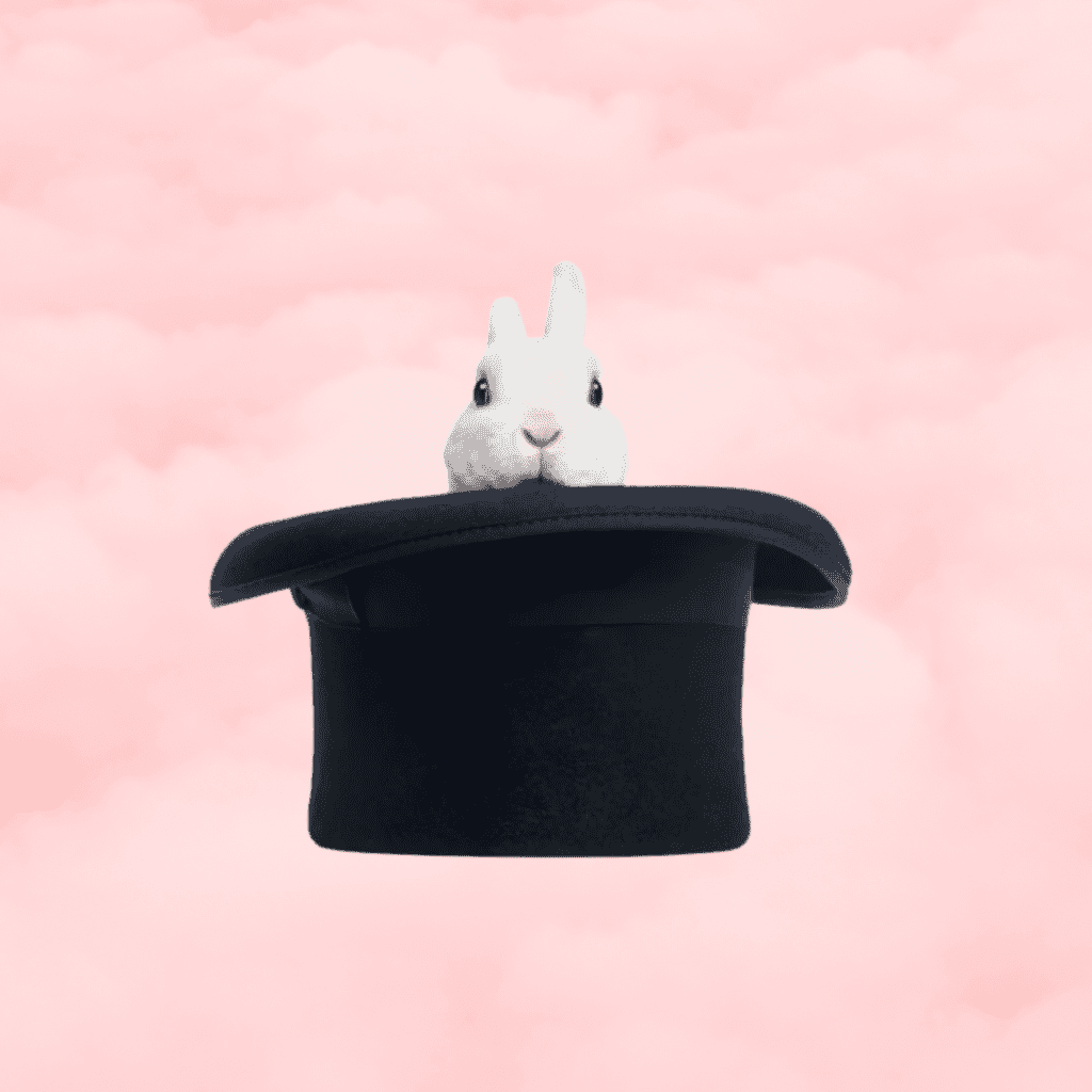 Rabbit in a hat on a pink background for a Virtual Magic Event